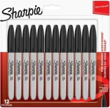 Marker permanent me majë të hollë Fine, set 12 copë, i zi