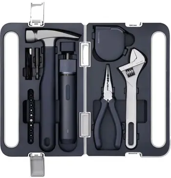 Set veglash HOTO QWDGJ001, 9 pjesë, me kaçavidë elektrike, gri