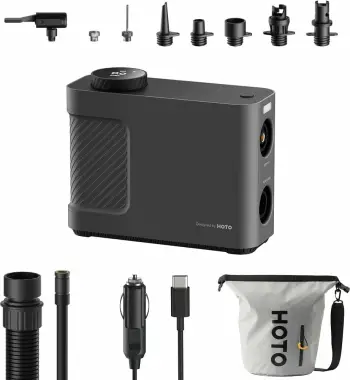 Kompresor portativ HOTO QWCQB002, 3x 2500 mAh, 150 PSI, 350 L, 12V, me set adapterësh dhe çantë