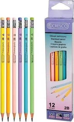 Set lapsash trekëndorë Cresco Triangular 2B me gomë, 12 copë, pastel