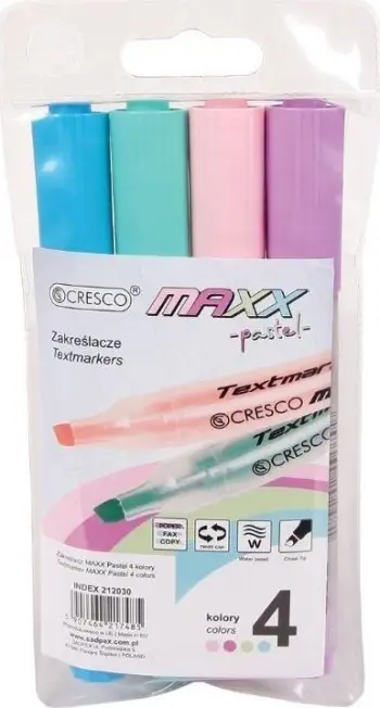 Markera Cresco Highlighter MAXX Pastel, 4 copë, shumëngjyrësh