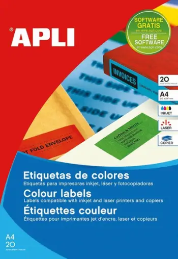 Etiketa vetëngjitëse Apli, 210x297mm, 20 copë, të verdha