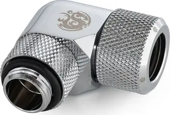 Adaptues uji Bitspower Advanced, 90°, G1/4 në hardtube 12mm, i argjendtë