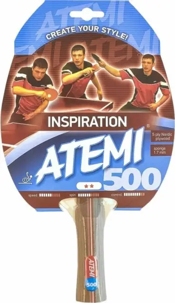 Raketë pingpongu Atemi 500, dru 5 shtresa, e certifikuar ITTF, e kuqe e zezë