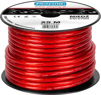 Kabllo automobilistik PeiYing 8Ga CU, 25m, diametër 6.7mm, i kuq