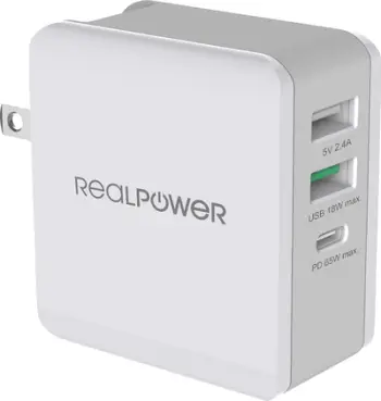 Karikues Realpower DeskCharge-65, 2x USB-A, 1X USB-C, i bardhë