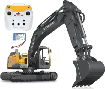 Lodër ekskavator Jamara Volvo EC160E Metal, 1:16, me grab dhe çekiç demolimi, e verdhë
