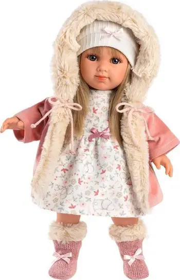 Kukull Llorens Elena, 35 cm, flokë bjonde, sy blu