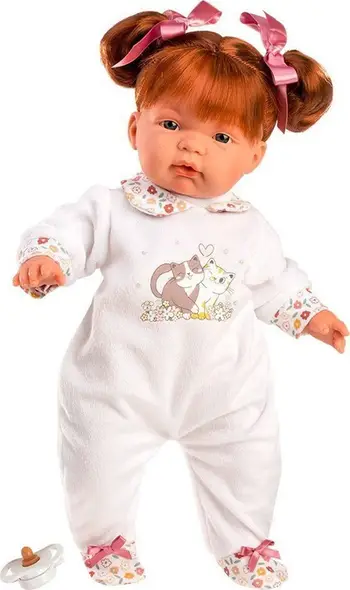 Kukull Llorens Joelle 13854, 38 cm, bark i butë, flokë të kuqe