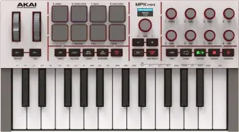 Kontrollues MIDI AKAI MPK Mini MK4, 25 taste, 8 pads, 8 knob-a, USB, Bardhë
