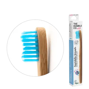 Brushë për fëmijë (2-8 vjet) The Humble Co., bambu, me fije shumë të buta, kaltër