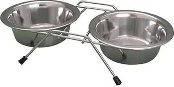 Set tasa metalike për kafshë Yarro International, në kornizë të ngritur, 21cm, argjendtë