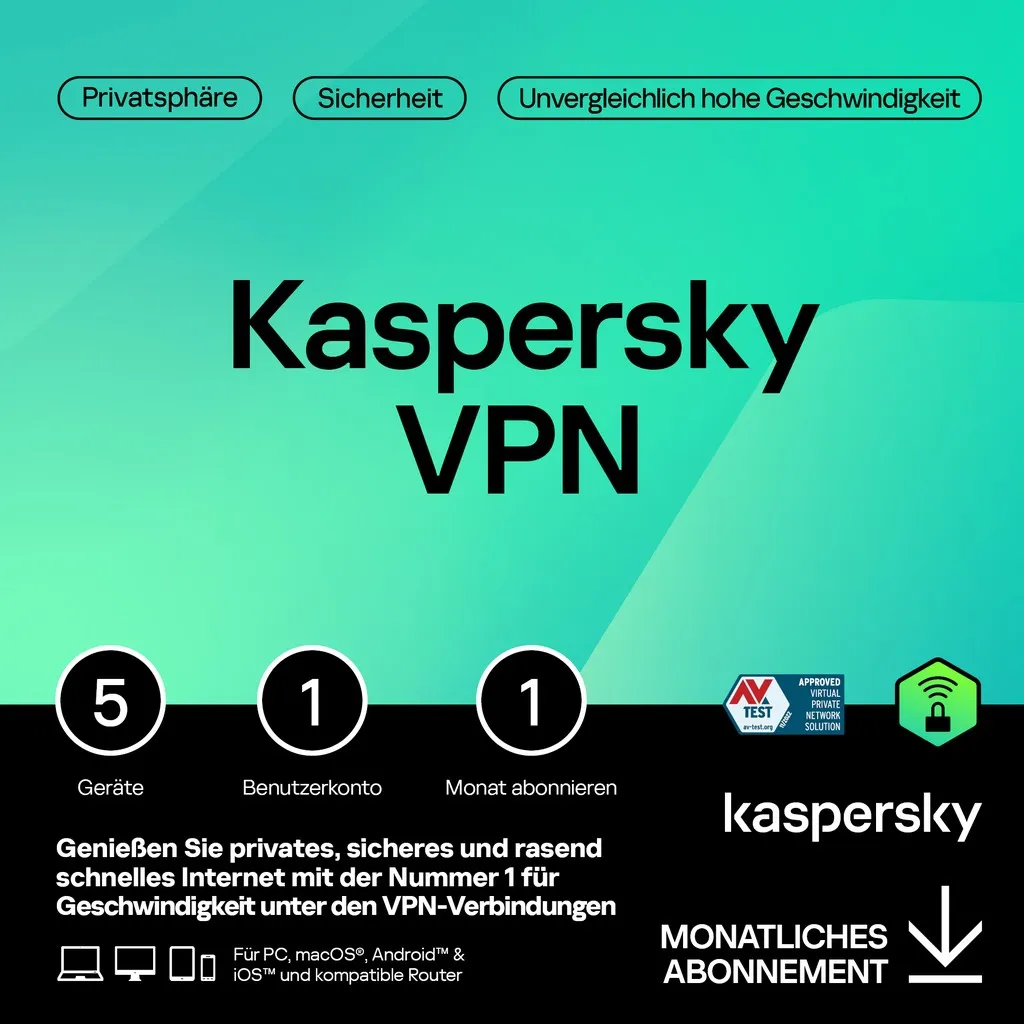 Software për Siguri Kaspersky Secure Connection – 1 User. 5 Device. 1 Month – Subscription (ABO) – ESD-DownloadESD - 1