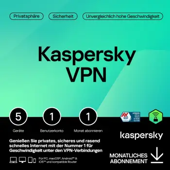 Software për Siguri Kaspersky Secure Connection – 1 User. 5 Device. 1 Month – Subscription (ABO) – ESD-DownloadESD
