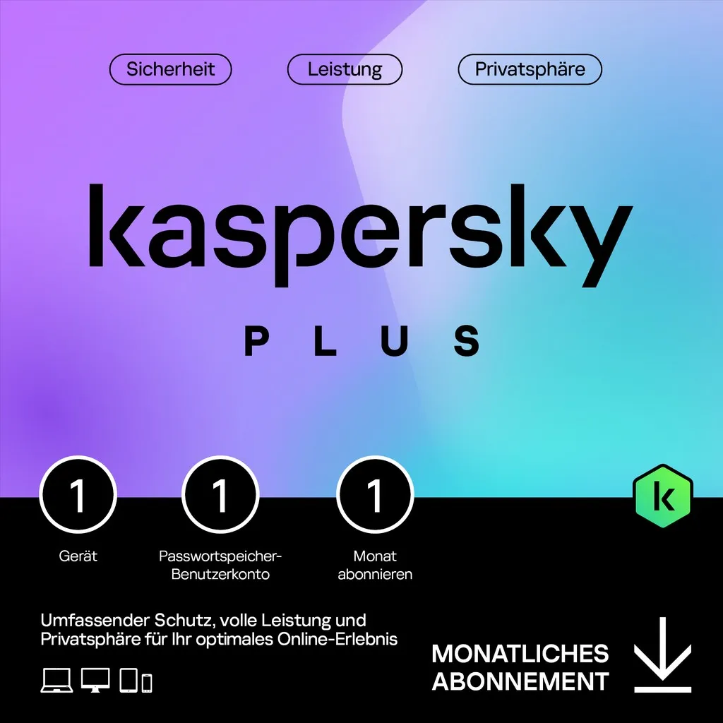 Software për Siguri Kaspersky Plus – 1 Device. 1 Month – Subscription (ABO) – ESD-DownloadESD - 1