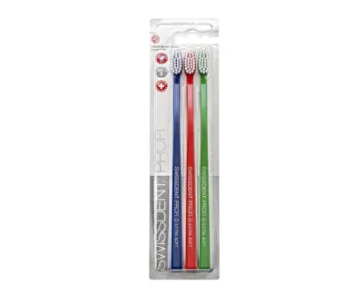 Furça dhëmbësh Swissdent Extra Soft 2+1, kaltër/kuqe/gjelbër - 1