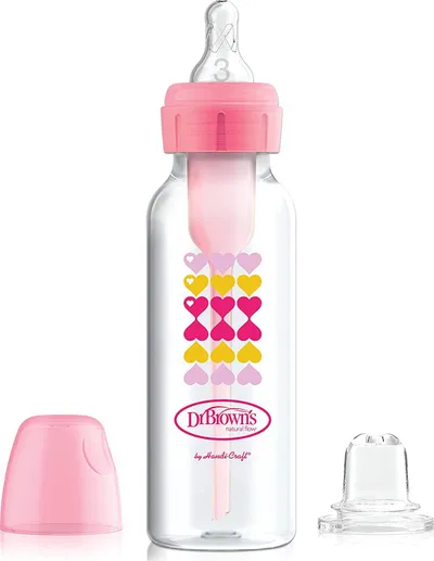 Shishe thithëse dhe me grykë Dr Browns Pink Hearts 6m+, 250 ml, rozë - 1