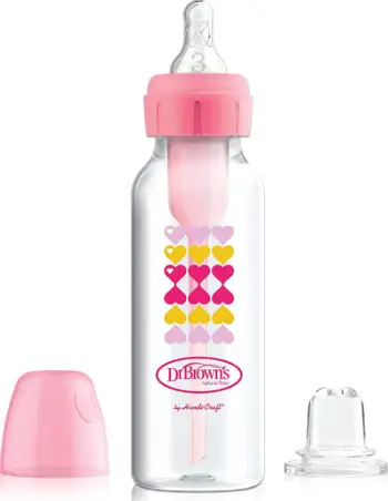Shishe thithëse dhe me grykë Dr Browns Pink Hearts 6m+, 250 ml, rozë