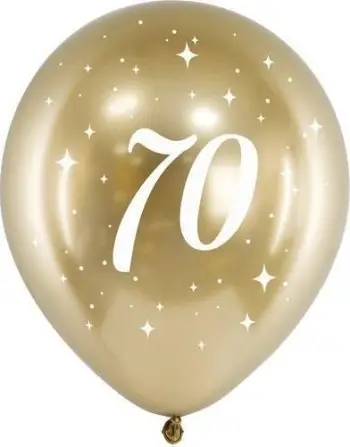 Balona PartyDeco Glossy Balloons 70th, 30cm, set 6 copë, ngjyrë ari