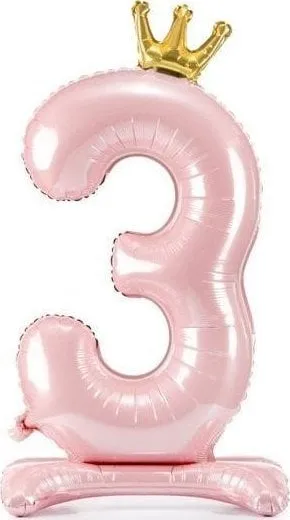 Balonë qëndrues PartyDeco Standing Foil Balloon 3, 84cm, rozë e çelët - 1