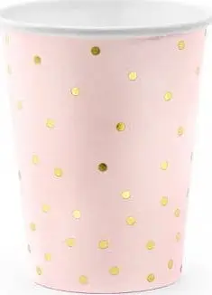 Gotë letre PartyDeco Dots, 260ml, set 6 copë, rozë e çelur