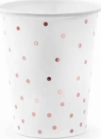 Gotë letre PartyDeco Cups Dots, 260ml, pika rose gold, e bardhë