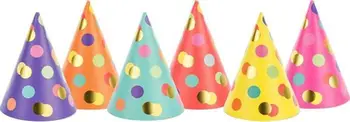 Kapela feste PartyDeco Hats Dots, 16cm, set 6 copë, shumëngjyrëshe