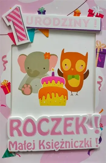 Kartë urimi Yeku First Birthday, për vajza, me kornizë foto 18x13 cm, rozë
