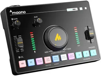 Mikser audio me kartë zanore Maono AMC2 Neo, Bluetooth, bateri 1500 mAh, i zi