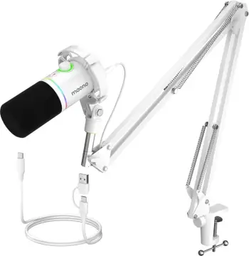 Mikrofon Maono PD200XS, dinamik, kardioid, RGB, i bardhë, me krah montimi