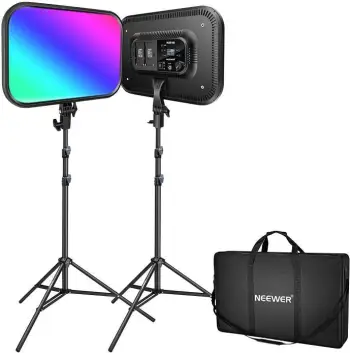 Set ndriçimi LED Neewer RGB168, 2 llampa, 60W, 2500-8500K, me stativa dhe çantë