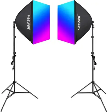 Set ndriçimi studio Neewer NK800, 2 softbox, 2 llamba LED RGB 24W, stativa, barndoors, me çantë