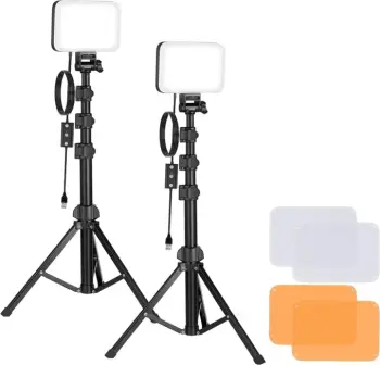 Set ndriçimi studio Neewer BP66, 2 llampa LED, tripoda, filtra portokalli dhe të bardhë