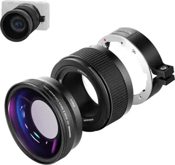 Objektiv konvertues 2-në-1, Neewer, B0BJTW6FNX, 18mm kënd i gjerë + 10x makro, për Sony ZV1, me tub zgjatues, i zi