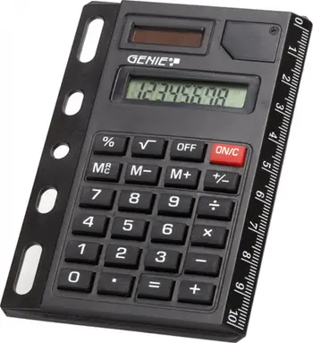 Kalkulator xhepi Genie 325, 8 shifra, furnizim solar dhe bateri, i zi