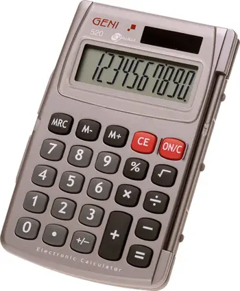 Kalkulator xhepi Genie 520, ekran 10 shifror, energji diellore dhe bateri, gri