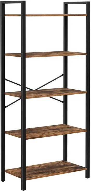 Raft librash Songmics LLS061B01, 5 rafte, metal dhe dru, kafe rustik e zezë