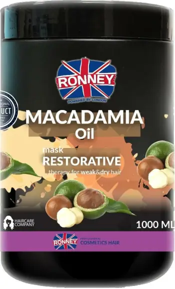 Maskë për flokë Ronney Macadamia Oil Professional Mask Restorative për femra, 1000ml
