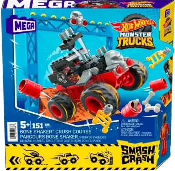 Set ndërtimi MEGA Hot Wheels Bone Shaker Crush Course, 151 pjesë, me figurë, shumëngjyrëshe