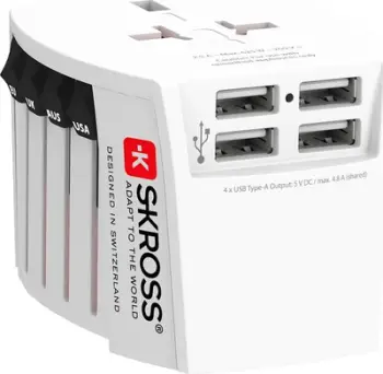 Adapter universal udhëtimi Skross World Adapter MUV USB, 4.8A, hyrje 100-250V, i bardhë