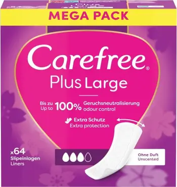 Peceta higjienike Carefree Plus Large Unscented, përditshme, 64 copë, të bardha