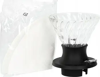 Set dripper Hario Immersion Switch V60 02, dripper xhami, filtra letre, transparent