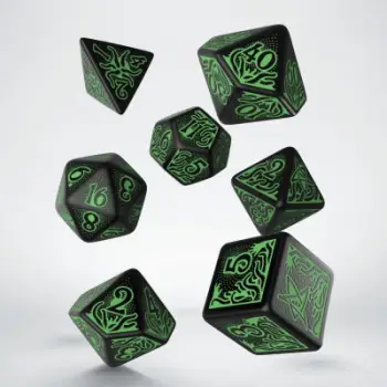 Set kubësh hedhës Call of Cthulhu Q-Workshop 7th edition, 7 copë, të gjelbër/ të zinj