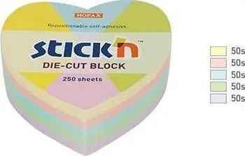 Bllok shënimesh vetëngjitës Heart, 64x67mm, 250 fletë, ngjyra pastel të përziera