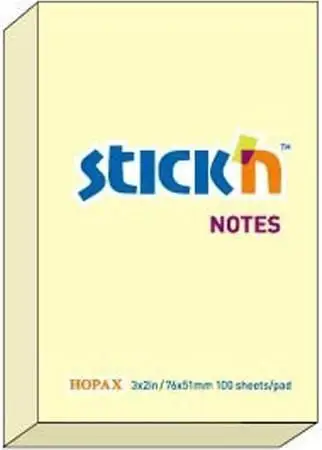 Bllok shënimesh Stickn Notes, vetëngjitës, 76x51mm, i verdhë pastel