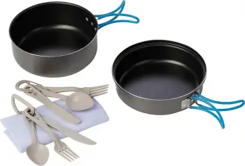 Set enësh turistike Meva NA19001 për 2 persona, alumini, doreza silikon, me takëme
