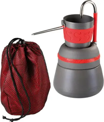 Aparat kafeje turistik Meva GD14002 me filxhan 150ml, gri e kuqe, set