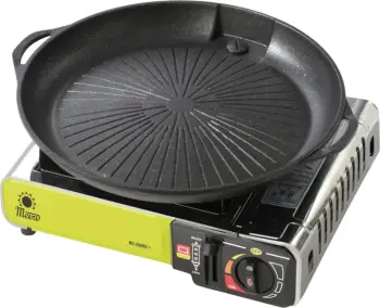Tigan grili dhe grilë Meva UGP22003 për sobë kampingu, alumini, 385 mm, e zezë