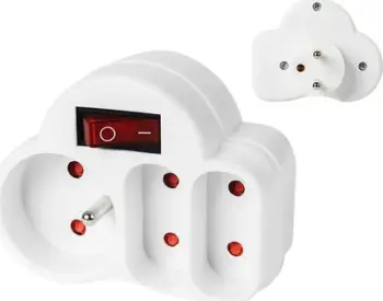 Ndarës prizash Plastrol R-12WS, 1x Schuko, 2x Euro, me ndërprerës, i bardhë