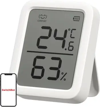 Termometër dhe higrometër smart SwitchBot Thermometer Hygrometer Plus, ekran 3", sensor i saktë, i bardhë